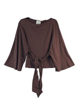 Reformation Avery Long Sleeve Knit Brown Tie-Front Long Sleeve Top Sz Small